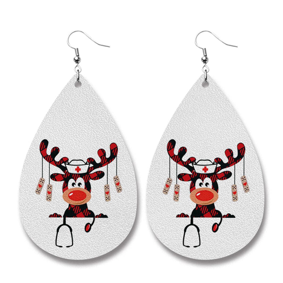 White and Silver-Plated Dr. Reindeer Drop Earrings, silver drop earrings for women, botanical inspired, front view