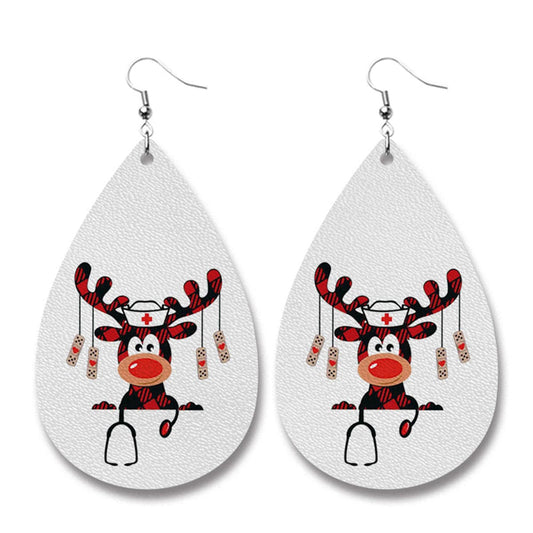 White and Silver-Plated Dr. Reindeer Drop Earrings, silver drop earrings for women, botanical inspired, front view
