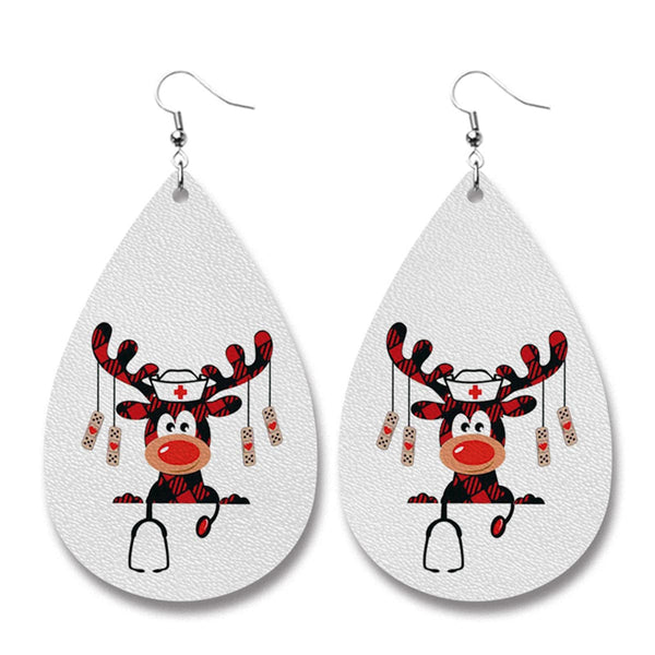 White & Silver-Plated Dr. Reindeer Drop Earrings