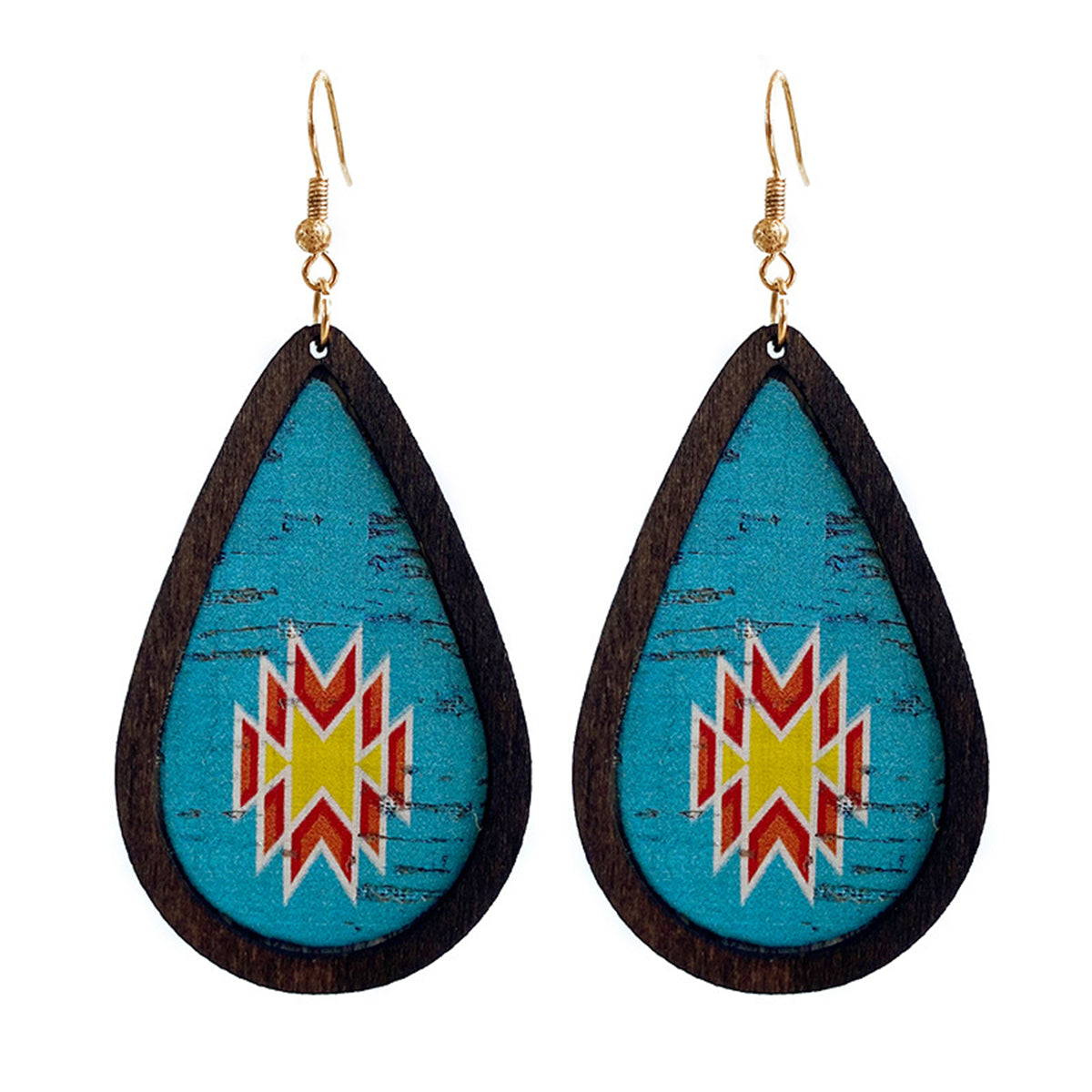 Aqua and Wood 18K Gold-Plated Geometric Drop Earrings, gold drop earrings for women, elegant gift for her, side view