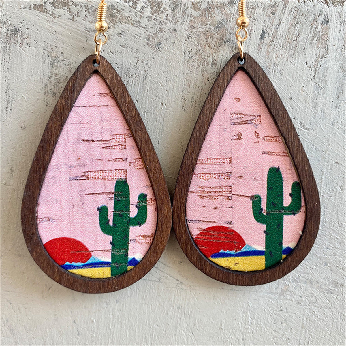 Pink Polystyrene and Wood 18K Gold-Plated Cactus Drop Earrings, gold drop earrings for women, front view