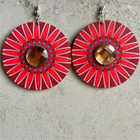 Crystal & Red Flower Round Drop Earrings