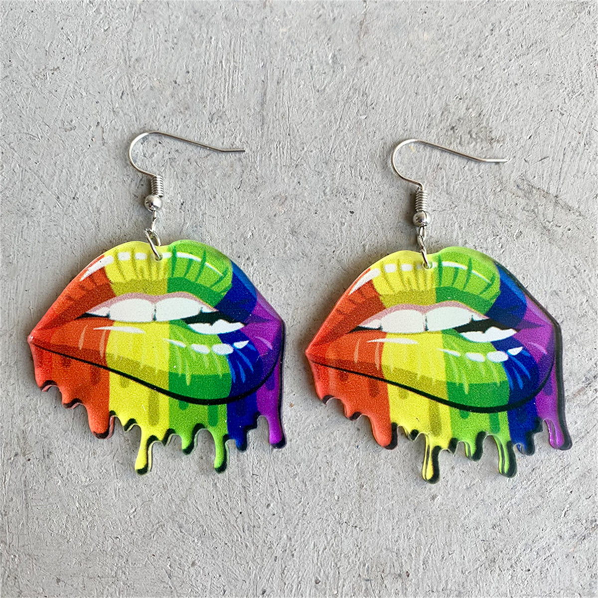 Yellow & Green Acrylic Lips Drop Earrings