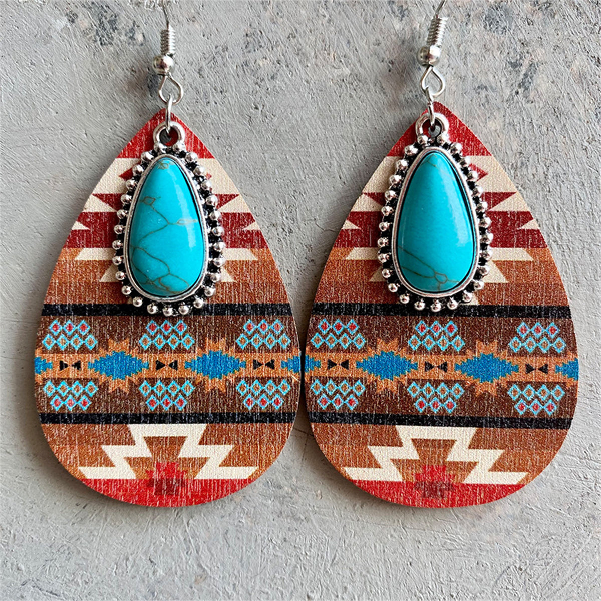 Turquoise & Multicolor Wood Sunset Drop Earrings