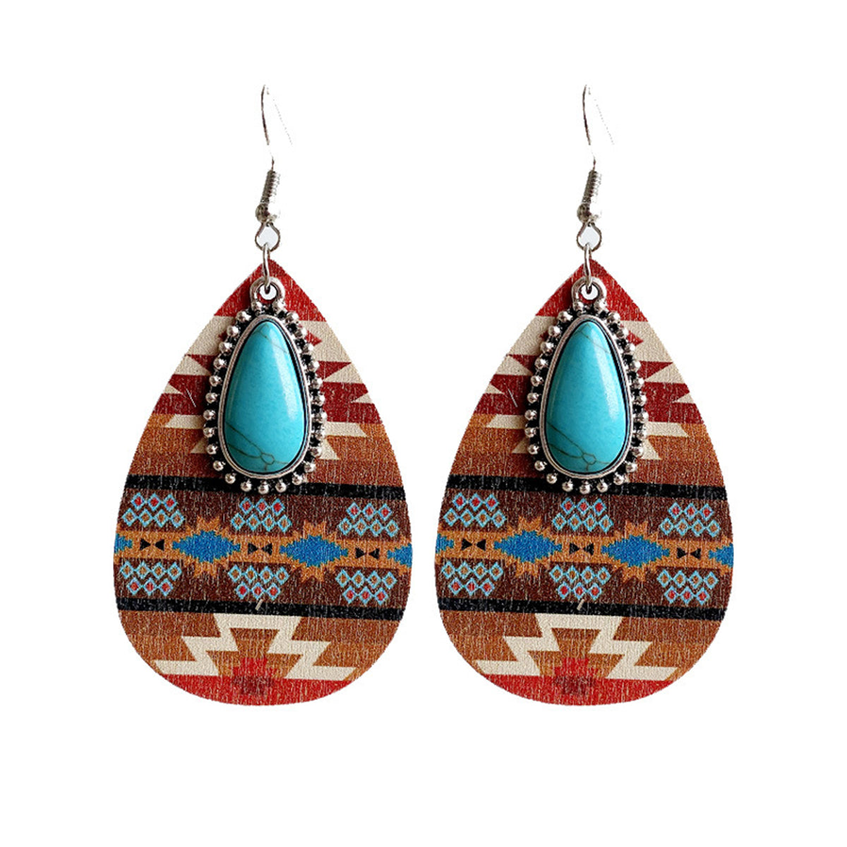 Turquoise & Multicolor Wood Sunset Drop Earrings