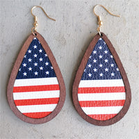 Red Polystyrene & Multicolor Wood American Flag Drop Earrings