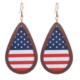 Red Polystyrene & Multicolor Wood American Flag Drop Earrings