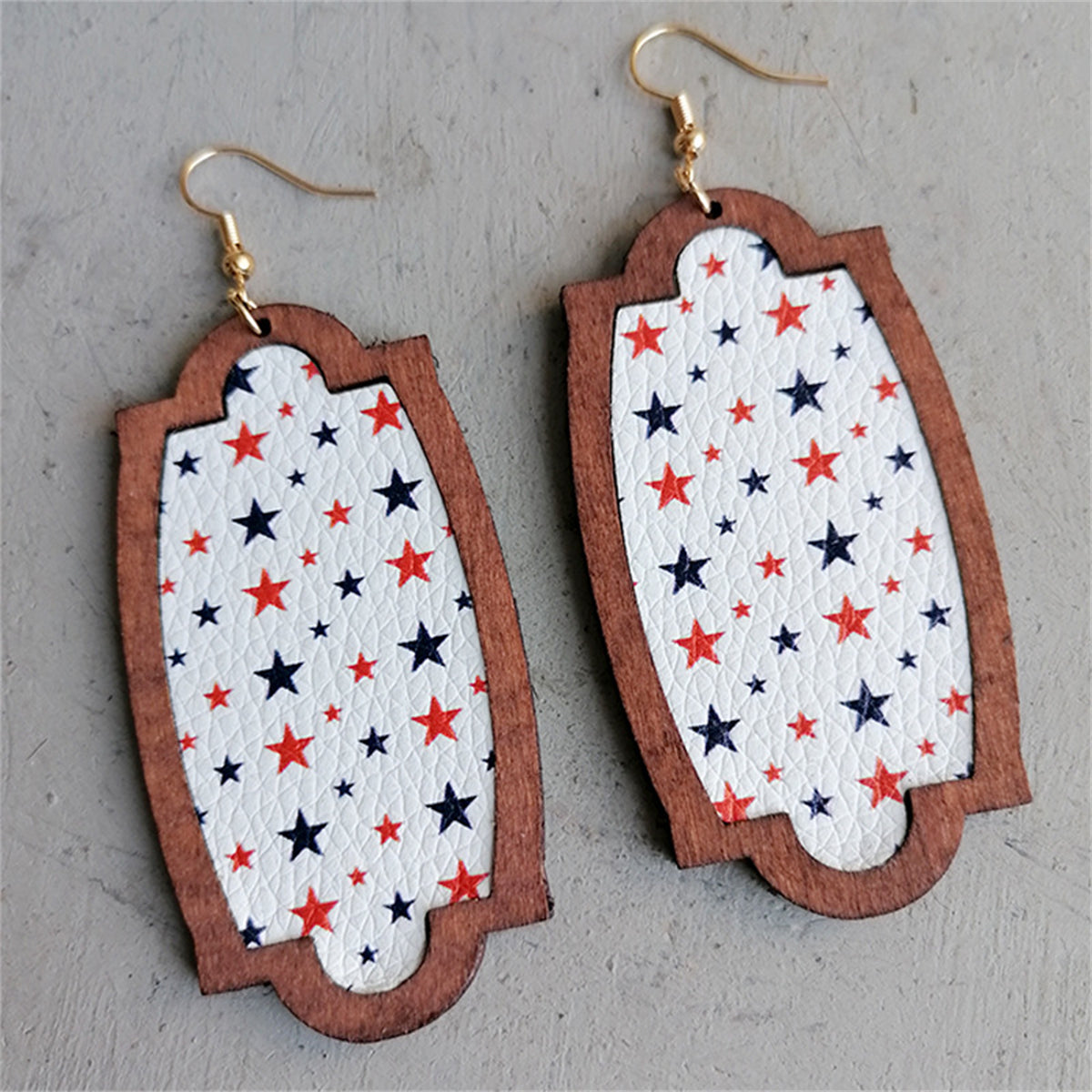 White Multicolor Polystyrene and Wood 18K Gold-Plated Star Oval Drop Earrings, gold drop earrings for women, front view