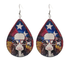 Blue Multicolor Wood & Silver-Plated Cow Drop Earrings