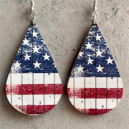 Red Multicolor Wood and Silver-Plated Americana Drop Earrings, silver drop earrings for women, everyday style, front view