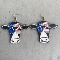 Blue Multicolor Wood & Silver-Plated Americana Cow Drop Earrings