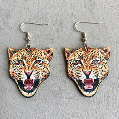 Orange Wood & Silver-Plated Leopard Drop Earrings