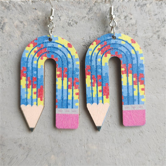 Blue Wood and Silver-Plated Pencil Drop Earrings, silver drop earrings for women, botanical inspired, front view