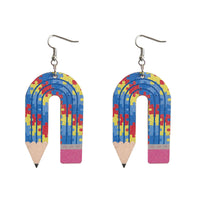 Blue Wood & Silver-Plated Pencil Drop Earrings