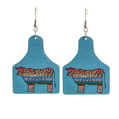 Blue Wood and Silver-Plated Leopard Cattle Drop Earrings, silver drop earrings for women, dainty minimalist design, side view