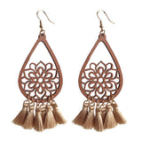 Beige & Wood Lotus Tassel Drop Earrings