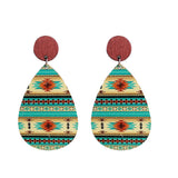 Green & Red Wood Geometric Teardrop Earrings