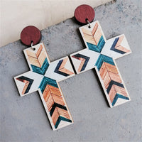 White & Blue Cross Wood Drop Earrings