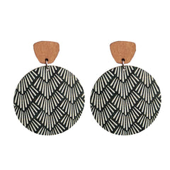 Black Wood & Silver-Plated Geometric Round Dangle Earrings