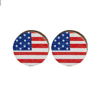 Red Multicolor Wood & Silver-Plated Flag Round Stud Earrings