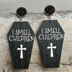 Black & Silver-Plated 'I Smell Children' Coffin Drop Earring