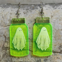 Green & Silver-Plated Glow-in-Dark Ghost Specimen Drop Earrings