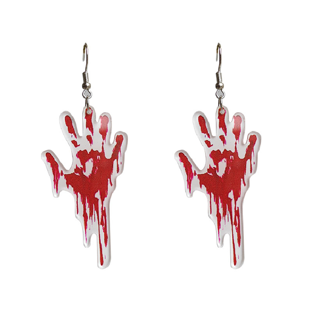 Red Acrylic and Silver-Plated Blood Palm Drop Earring, silver drop earrings for women, botanical inspired, side view