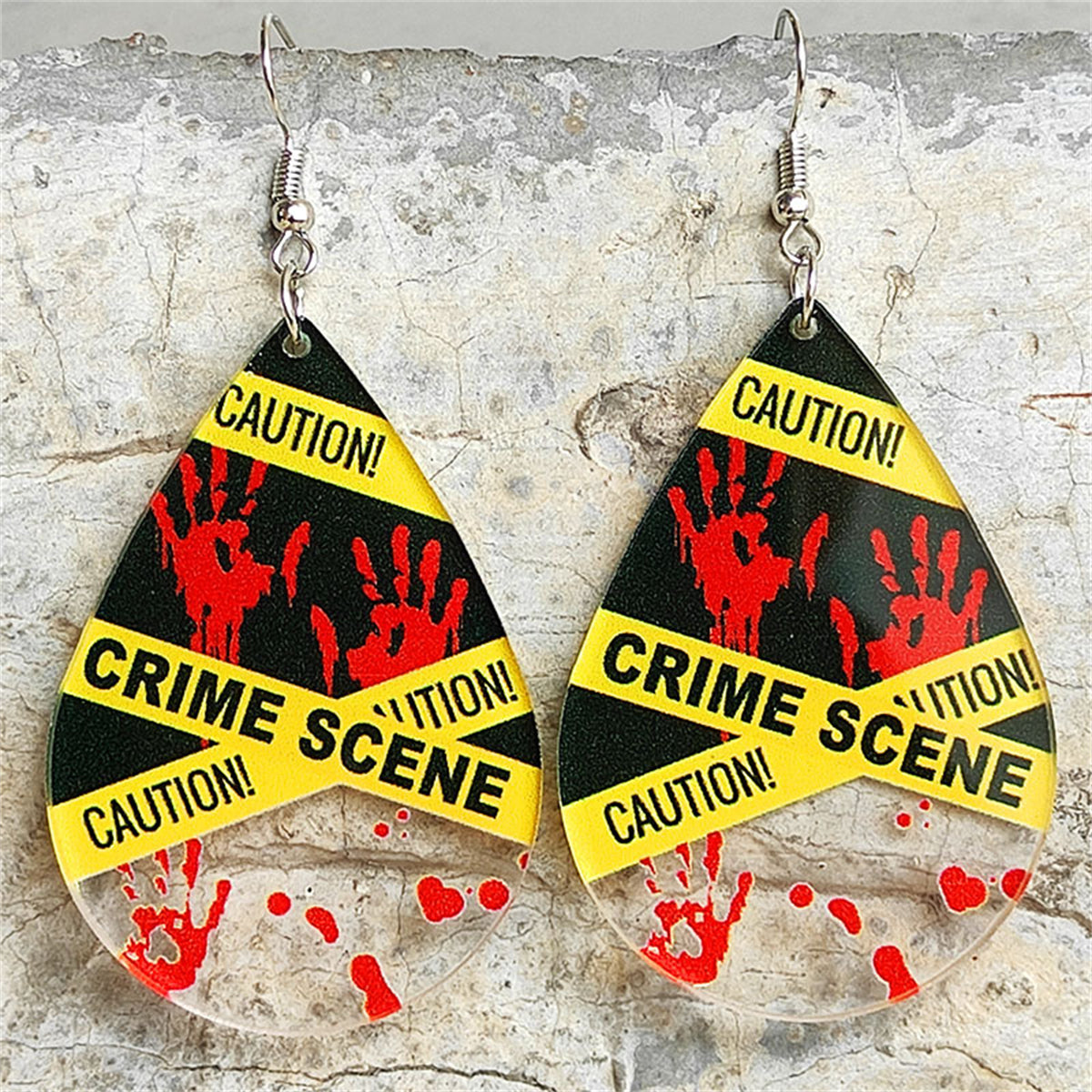Red and Silver-Plated 'Crime Scene' Drop Earring, silver drop earrings for women, elegant gift for her, front view