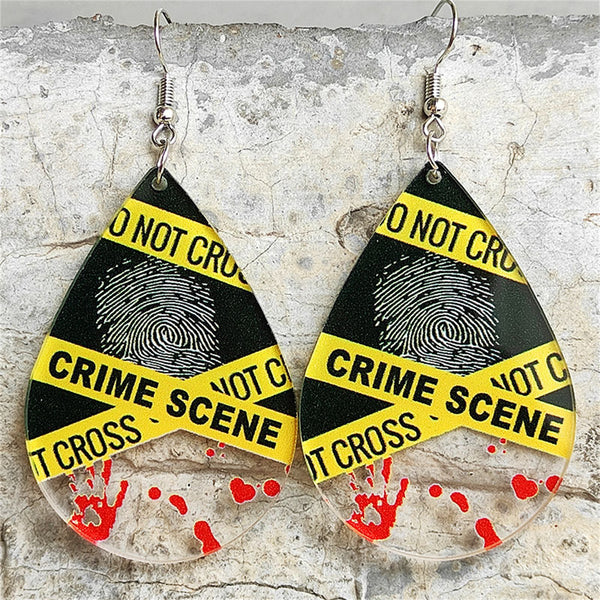 Red Acrylic & Silver-Plated 'Crime Scene' Finger Print Drop Earrings