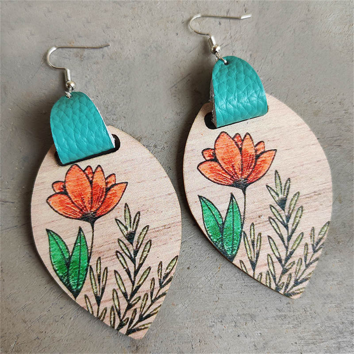 Brown Wood & Silver-Plated Floral Drop Earrings