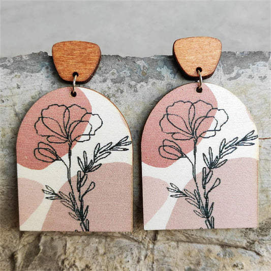 White Wood and Silver-Plated Flower Drop Earrings, silver drop earrings for women, everyday style, front view