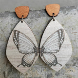 Brown Wood & Silver-Plated Butterfly Oval Drop Earrings