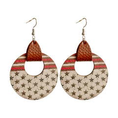 Red & Brown Star Stripe Wood Drop Earrings