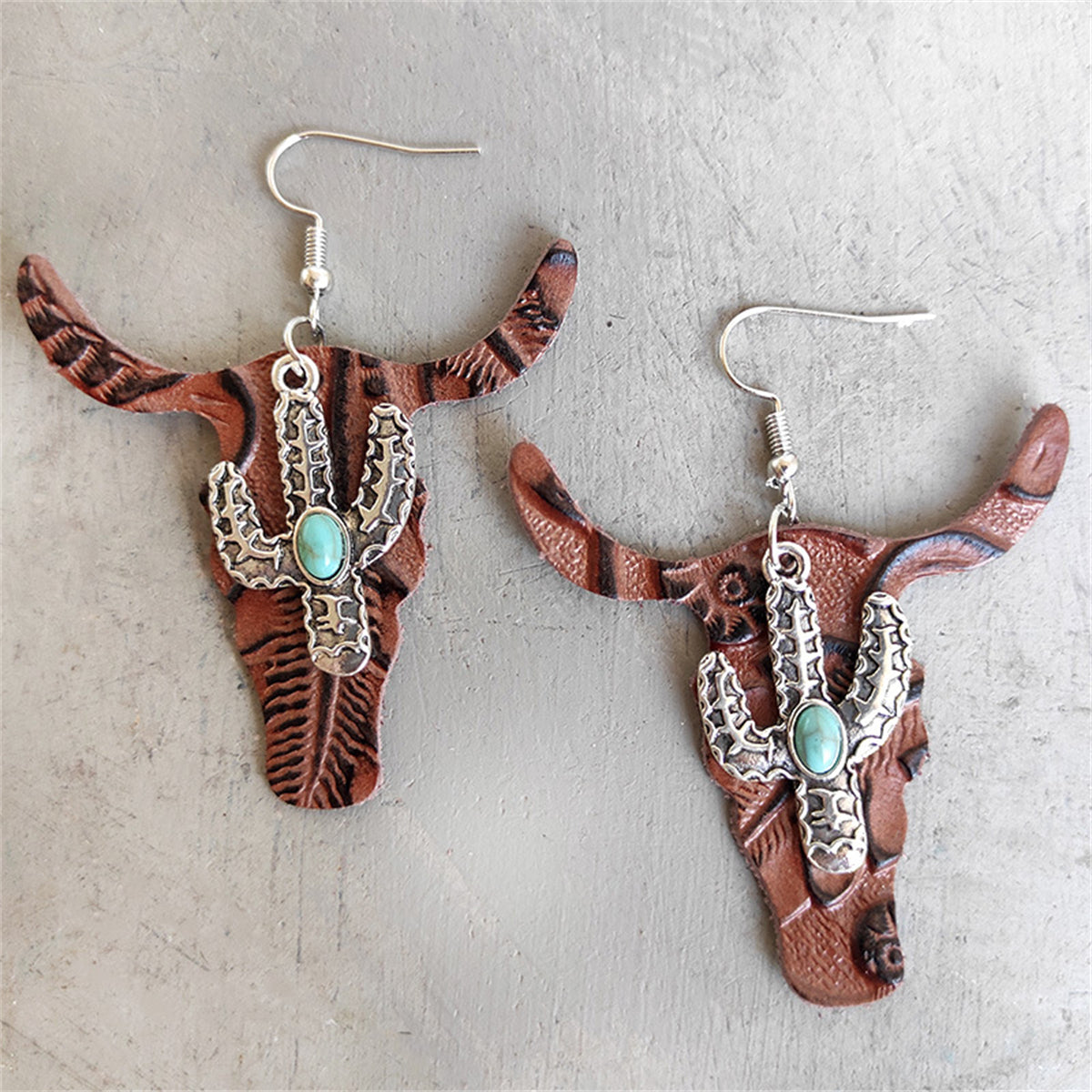 Red Polystyrene and Turquoise Cattle Cactus Drop Earrings, drop earrings for women, dainty minimalist design, front view