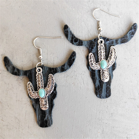 Teal Polystyrene and Turquoise Cattle Cactus Drop Earrings, drop earrings for women, elegant gift for her, front view