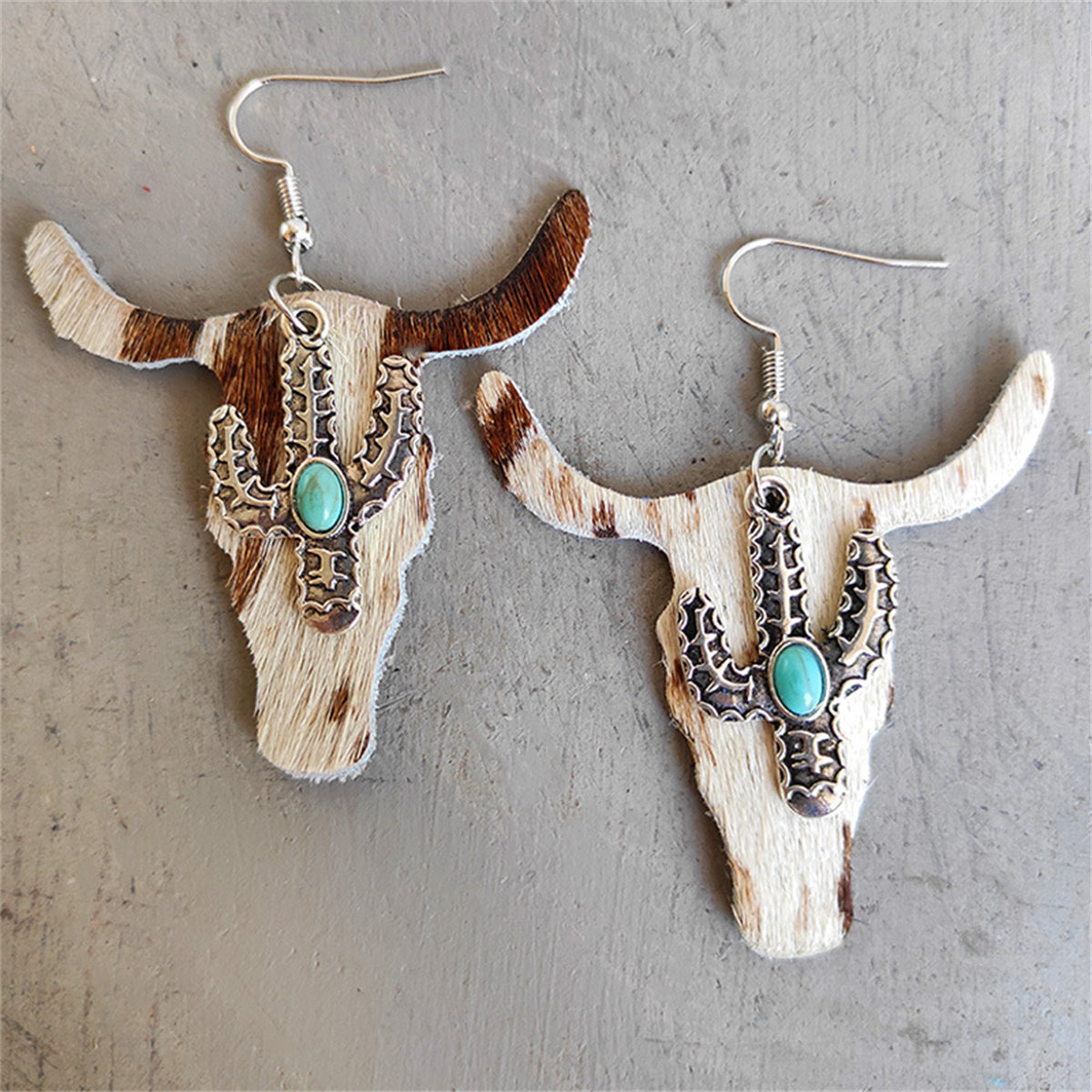 Cream Polystyrene and Turquoise Cattle Cactus Drop Earrings, drop earrings for women, elegant gift for her, front view