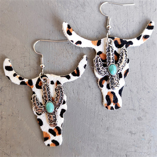 Orange Polystyrene and Turquoise Cattle Cactus Drop Earrings, drop earrings for women, everyday style, front view
