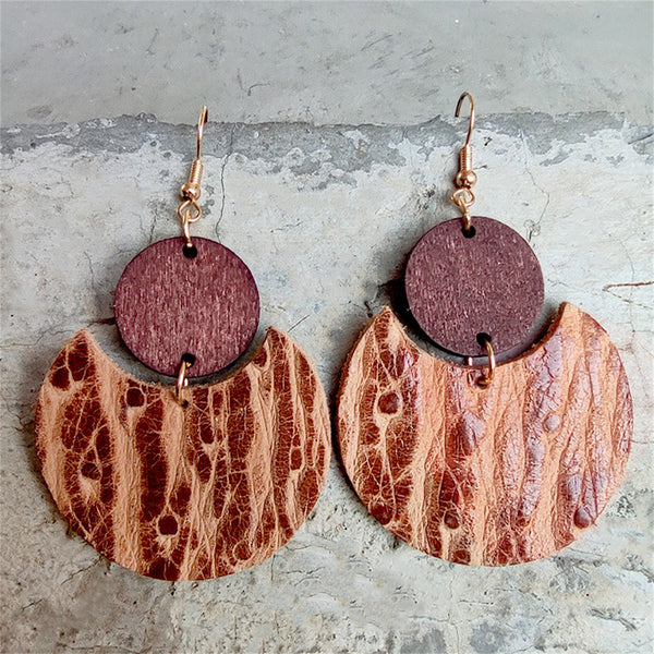 Brown Wood & 18k Gold-Plated Round Drop Earrings