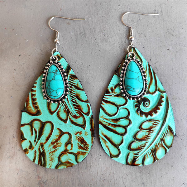Mint & Turquoise Floral Embossed Drop Earrings