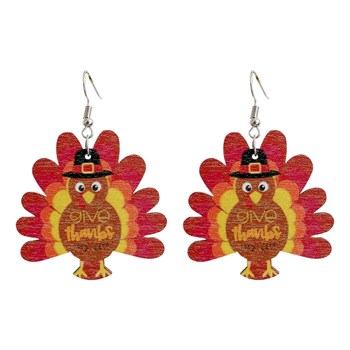 Red & Brown Turkey 'Give Thanks' Drop Earrings
