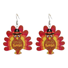 Red & Brown Turkey 'Give Thanks' Drop Earrings