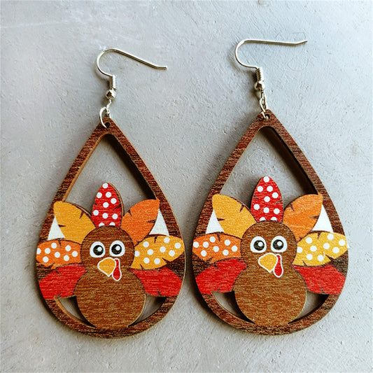 Brown and Red Turkey Open Teardrop Earrings, drop earrings for women, dainty minimalist design, front view