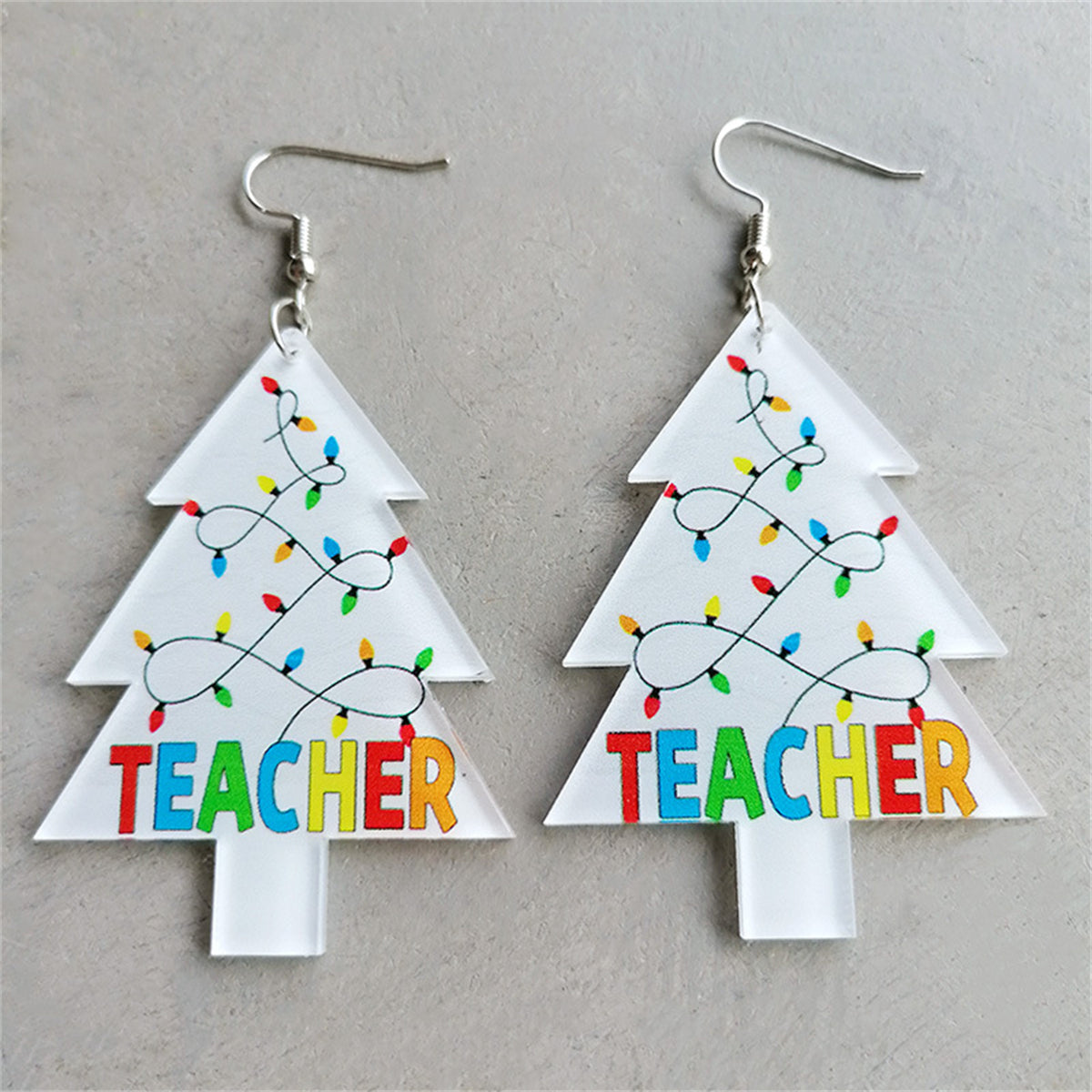 White Acrylic and Silver-Plated 'Teacher' Tree Drop Earrings, silver drop earrings for women, botanical inspired, front view