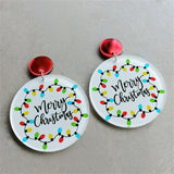 White & Silver-Plated 'Merry Christmas' Lights Round Drop Earrings