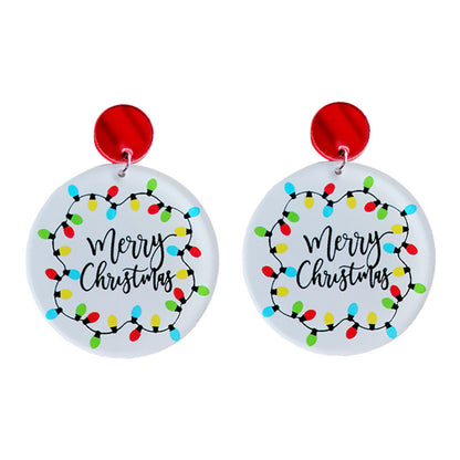 White and Silver-Plated 'Merry Christmas' Lights Round Drop Earrings, silver drop earrings for women, side view