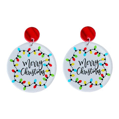 White & Silver-Plated 'Merry Christmas' Lights Round Drop Earrings