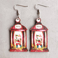 White & Red Wood Santa Call Box Drop Earrings