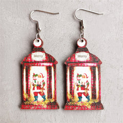 White & Red Wood Santa Call Box Drop Earrings