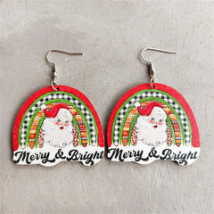 Red & Green Wood 'Merry & Bright' Santa Drop Earrings