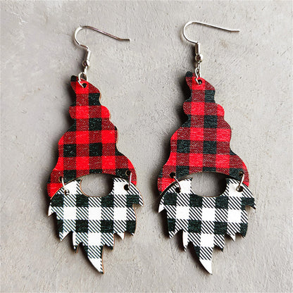 Red and Black Wood Buffalo Check Gnome Drop Earrings, drop earrings for women, dainty minimalist design, side view